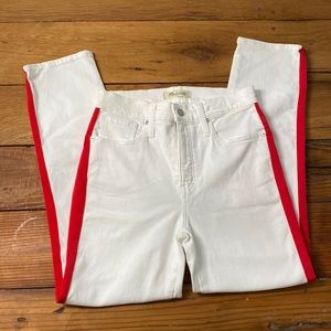 NWOT Madewell size 26 slim straight white jeans with red stripes on sides